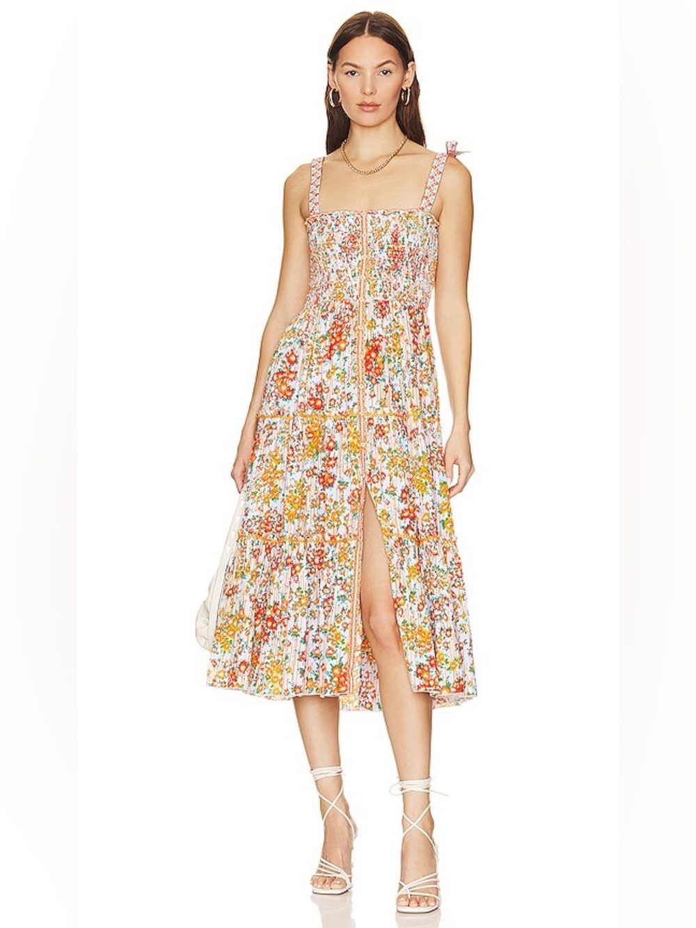 Poupette St Barth Triny Midi Dress in Orange Aquarelle
